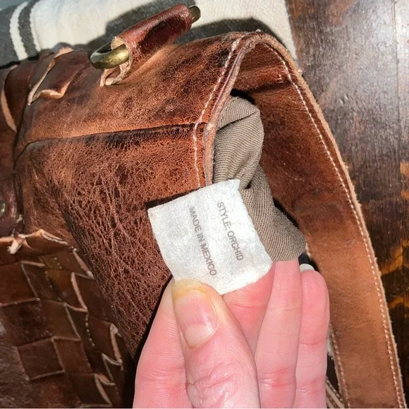 Bed Stu Orchid Woven Leather Handbag Crossbody Bag Teak Brown Retail $280 - Picture 10 of 12